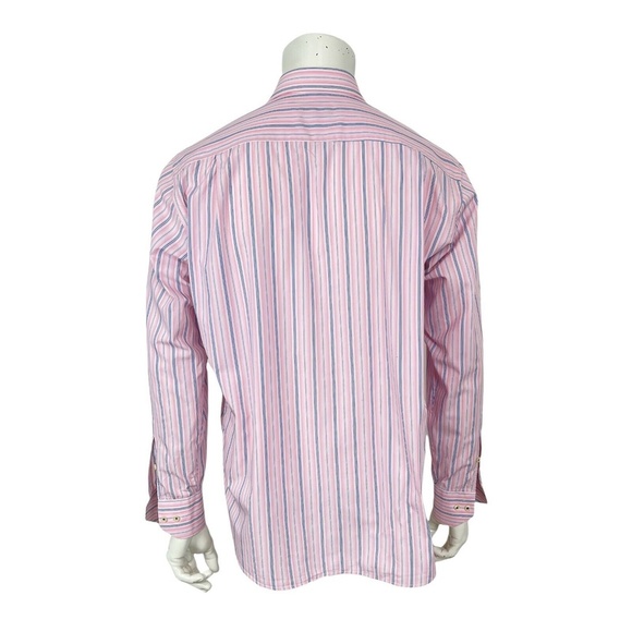 Gianni Orvietto Super Fine Cotton Italy Pink Blue Striped Dress Shirt Mens 17-36 - Picture 9 of 10